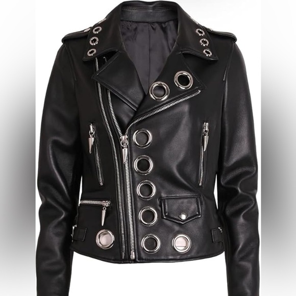 Adore Jackets & Coats Adore Faux Leather Moto Jacket With Grommets